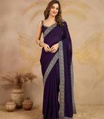 Purple Art Silk Embroidery Saree with Unstitched Blouse