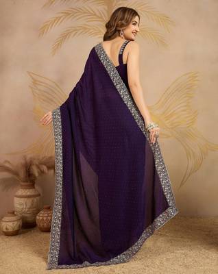 Purple Art Silk Embroidery Saree with Unstitched Blouse 2