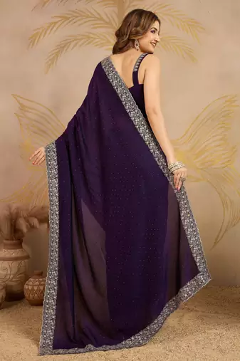 Purple Art Silk Embroidery Saree with Unstitched Blouse