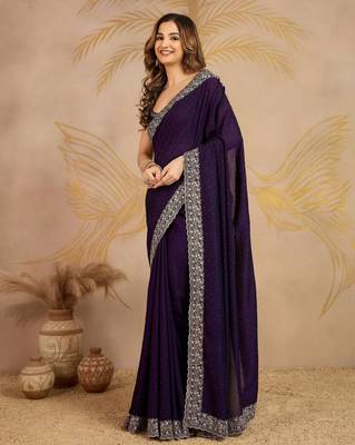Purple Art Silk Embroidery Saree with Unstitched Blouse 3