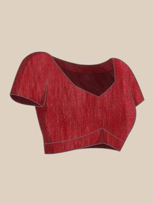 Red soft cotton solid lace work saree with matching blouse piece 4