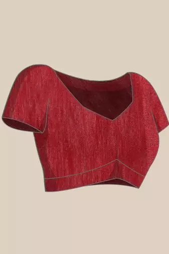 Red soft cotton solid lace work saree with matching blouse piece