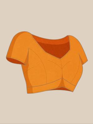 Orange soft cotton solid lace work saree with matching blouse piece 4