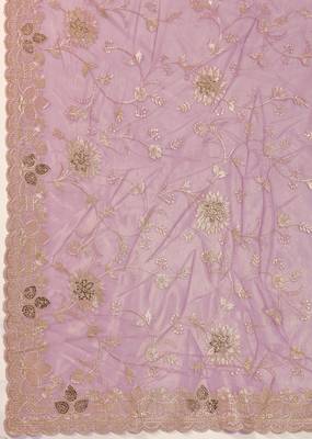 purple Soft Net Embroidery Saree with Unstitched Blouse 5