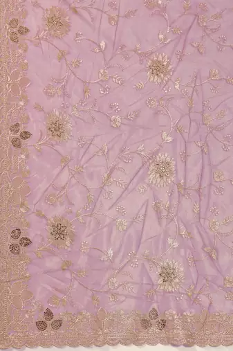 Trendmalls purple Soft Net Embroidery Saree with Unstitched Blouse