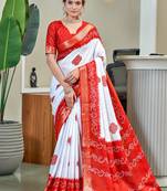 Red soft pure cotton bandhani printed saree with printed blouse piece