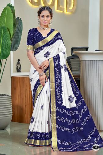 dark blue cotton bandhani printed saree with blouse piece