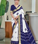 dark blue cotton bandhani printed saree with blouse piece