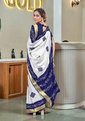 dark blue cotton bandhani printed saree with blouse piece 2