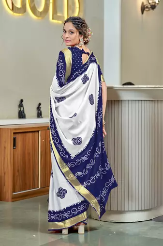dark blue cotton bandhani printed saree with blouse piece
