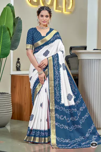 Teal soft pure cotton bandhani printed saree with printed blouse piece
