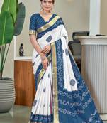Teal soft pure cotton bandhani printed saree with printed blouse piece