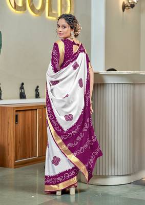 Purple soft pure cotton bandhani printed saree with printed blouse piece 2