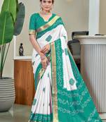 Teal soft pure cotton bandhani printed saree with printed blouse piece