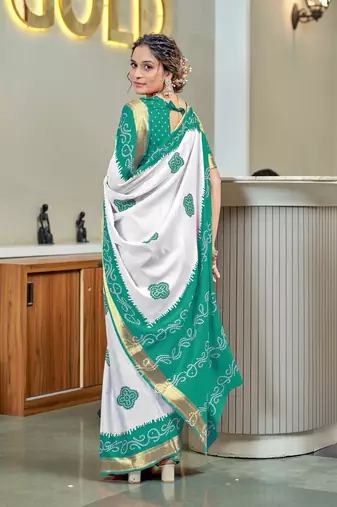 Teal soft pure cotton bandhani printed saree with printed blouse piece