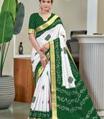Green soft pure cotton bandhani printed saree with printed blouse piece