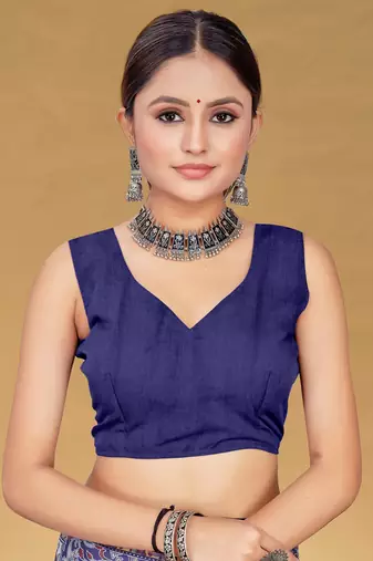 Blue soft pure cotton bagru printed saree with printed blouse piece