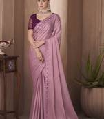 Mauve embroidery sequins work silk blend saree with blouse