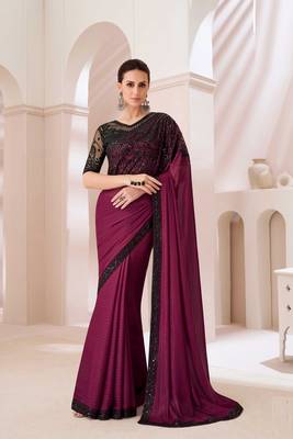 Wine embroidery sequin work georgette saree with blouse 1