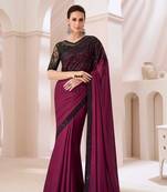 Wine embroidery sequin work georgette saree with blouse