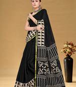 Black soft pure cotton bagru printed saree with printed blouse piece