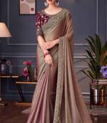 Fawn embroidery sequins work silk blend saree with blouse