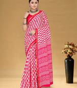 Pink soft pure cotton bagru printed saree with printed blouse piece