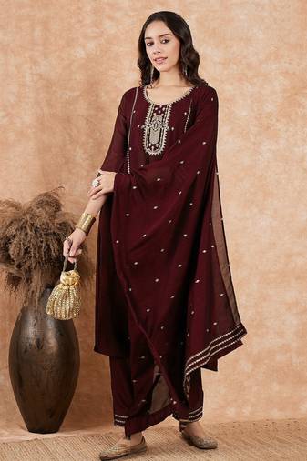 Art Silk Embroidery New Salwar Suit Set for Women 