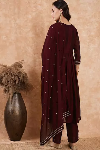 Trendmalls Art Silk Embroidery New Salwar Suit Set for Women 