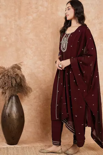 Trendmalls Art Silk Embroidery New Salwar Suit Set for Women 