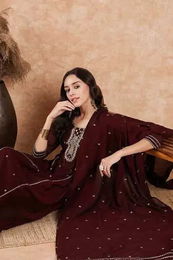 Trendmalls Art Silk Embroidery New Salwar Suit Set for Women 