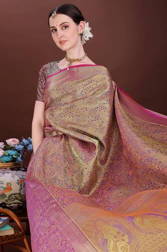 Purple zari woven silk blend saree