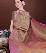 Purple zari woven silk blend saree
