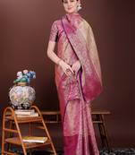 Dark pink zari woven silk blend saree