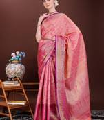 Pink zari woven silk blend saree