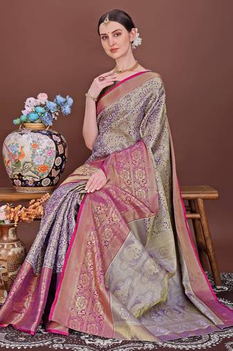 Purple zari woven silk blend saree