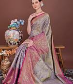 Purple zari woven silk blend saree