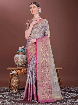 Purple zari woven silk blend saree 3