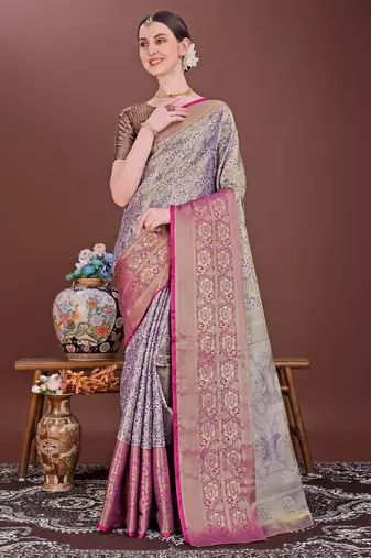 Purple zari woven silk blend saree