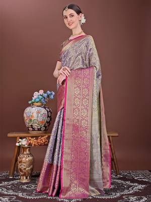 Purple zari woven silk blend saree 4