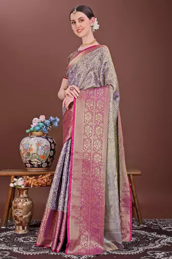 Purple zari woven silk blend saree