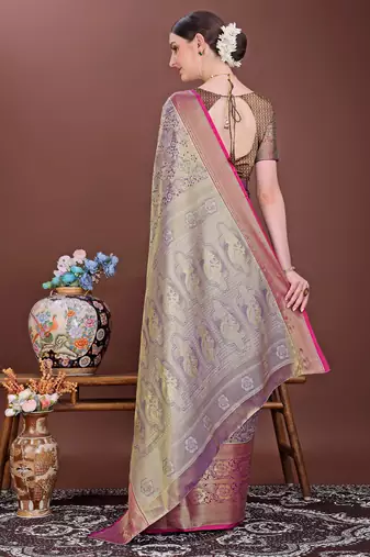 Purple zari woven silk blend saree