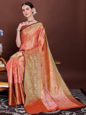 Red zari woven silk blend saree 1