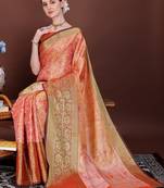 Red zari woven silk blend saree