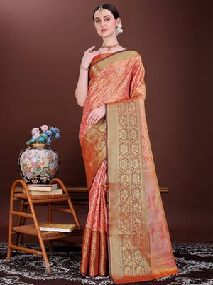 Red zari woven silk blend saree 3