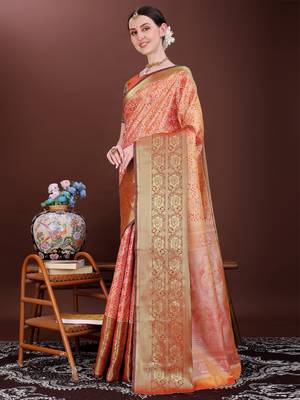Red zari woven silk blend saree 4