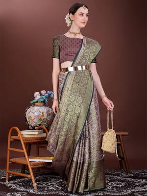 Wine zari woven silk blend saree 1