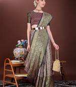 Wine zari woven silk blend saree