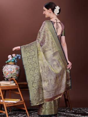 Wine zari woven silk blend saree 5
