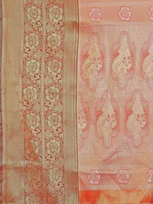 Red zari woven silk blend saree 6